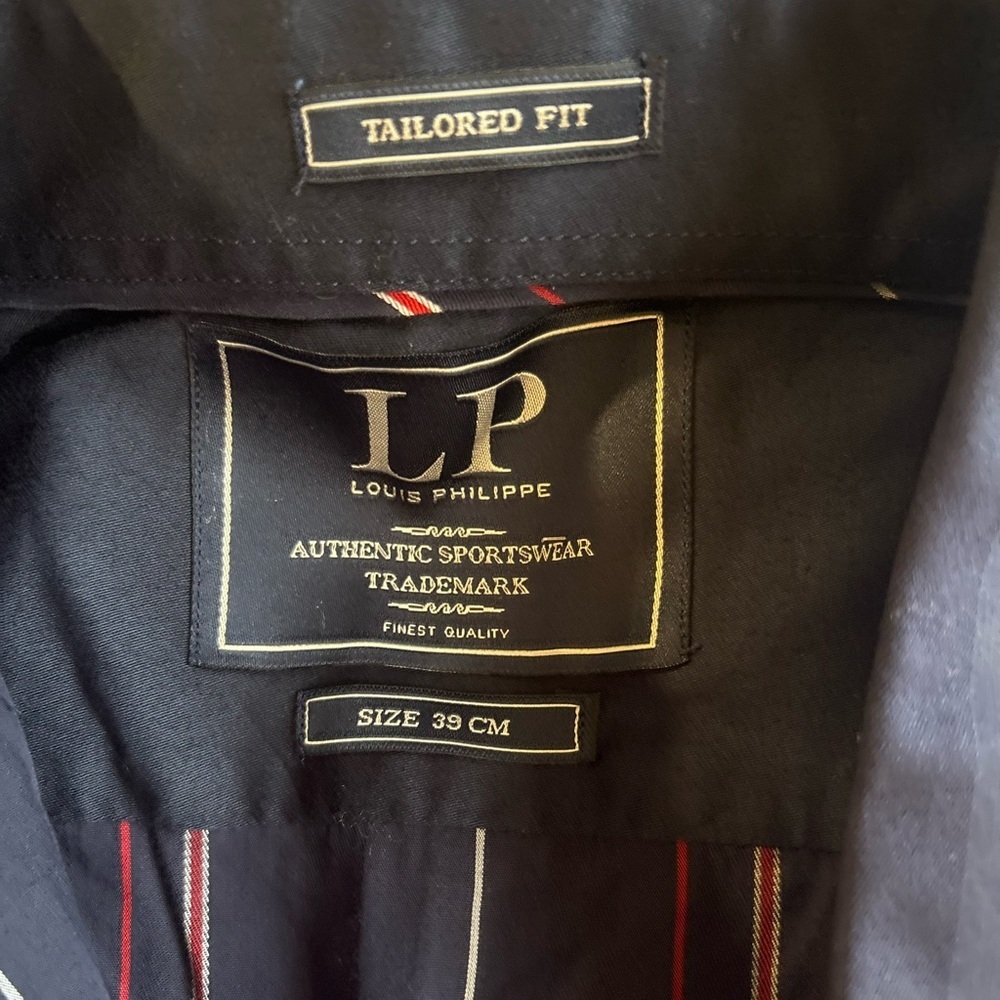 Louis Philippe Preppy Striped Cotton Long Sleeve Blue Mens Sz M (39cm) - Picture 5 of 8